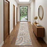 10' Blue And Ivory Abstract Washable Runner Rug