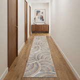 12' Blue And Ivory Abstract Washable Runner Rug