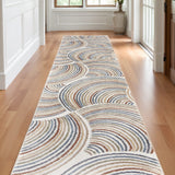 12' Blue And Ivory Abstract Washable Runner Rug
