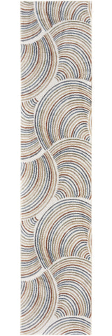 12' Blue And Ivory Abstract Washable Runner Rug