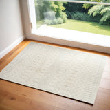 3' X 5' Blue and Ivory Abstract Power Loom Washable Area Rug
