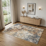 4' X 6' Blue and Ivory Abstract Power Loom Washable Area Rug
