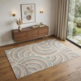4' X 6' Blue and Ivory Abstract Power Loom Washable Area Rug