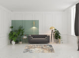 5' X 7' Blue And Ivory Abstract Washable Area Rug