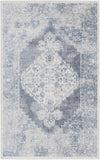5' X 7' Blue and Ivory Abstract Power Loom Washable Area Rug
