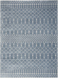 7' X 9' Blue and Ivory Abstract Power Loom Washable Area Rug