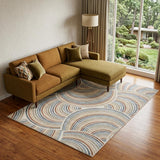 7' X 9' Ivory Blue And Brown Geometric Washable Area Rug
