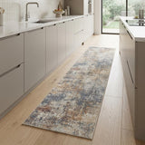 8' Ivory Blue And Brown Abstract Runner Rug