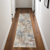 8' Ivory Blue And Brown Abstract Runner Rug
