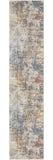 8' Ivory Blue And Brown Abstract Runner Rug