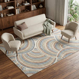 9' X 12' Ivory Blue And Brown Geometric Washable Area Rug