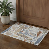 3' X 5' Ivory Blue And Beige Animal Print Area Rug