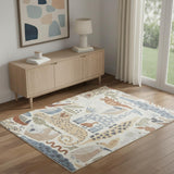4' X 6' Ivory Blue And Beige Animal Print Area Rug
