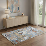 4' X 6' Ivory Blue And Beige Animal Print Area Rug