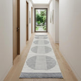 10' Blue And Ivory Geometric Washable Runner Rug