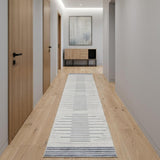 10' Blue And Ivory Geometric Washable Runner Rug