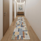 10' Blue And Green Geometric Washable Runner Rug