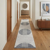 10' Blue And Ivory Geometric Washable Runner Rug