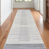 12' Blue And Ivory Geometric Washable Runner Rug