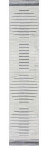 12' Blue And Ivory Geometric Washable Runner Rug
