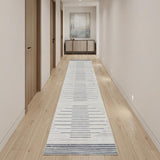 12' Blue And Ivory Geometric Washable Runner Rug