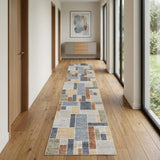 12' Blue And Green Geometric Washable Runner Rug