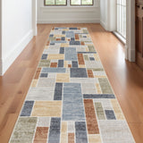 12' Blue And Green Geometric Washable Runner Rug