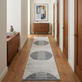 12' Blue And Ivory Geometric Washable Runner Rug