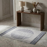 3' X 5' Blue and Ivory Geometric Power Loom Washable Area Rug