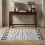 3' X 5' Ivory And Blue Geometric Washable Area Rug