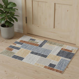 3' X 5' Blue Brown And Tan Geometric Washable Area Rug