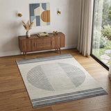 4' X 6' Blue and Ivory Geometric Power Loom Washable Area Rug