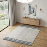 4' X 6' Ivory And Blue Geometric Washable Area Rug