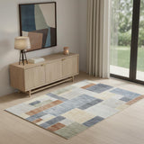 4' X 6' Blue and Green Geometric Power Loom Washable Area Rug