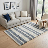 5' X 7' Blue And Ivory Geometric Washable Area Rug