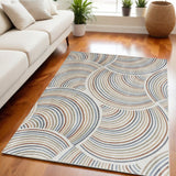 5' X 7' Blue and Ivory Geometric Power Loom Washable Area Rug