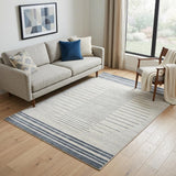 5' X 7' Blue and Ivory Geometric Power Loom Washable Area Rug