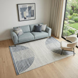 5' X 7' Blue and Ivory Geometric Power Loom Washable Area Rug