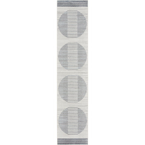 8' Blue And Ivory Geometric Washable Runner Rug