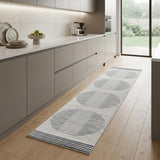 8' Blue And Ivory Geometric Washable Runner Rug
