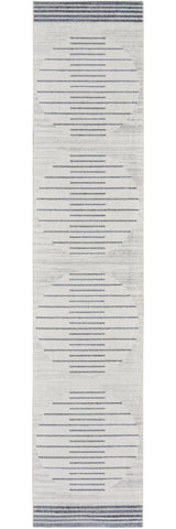8' Blue And Ivory Geometric Washable Runner Rug