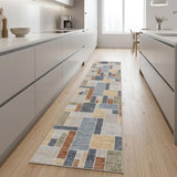 8' Blue And Green Geometric Washable Runner Rug