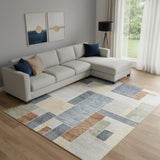 8' X 10' Blue Brown And Tan Geometric Washable Area Rug