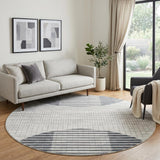 8' Blue And Ivory Geometric Washable Round Rug