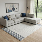 9' X 12' Blue and Ivory Geometric Power Loom Washable Area Rug