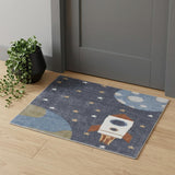 3' X 5' Sky Blue Beige And Brown Geometric Area Rug