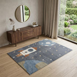 4' X 6' Sky Blue Beige And Brown Geometric Area Rug