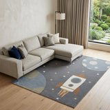 7' X 9' Sky Blue Beige And Brown Geometric Area Rug
