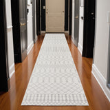 10' Gray And Ivory Moroccan Washable Runner Rug
