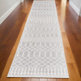 10' Gray And Ivory Moroccan Washable Runner Rug